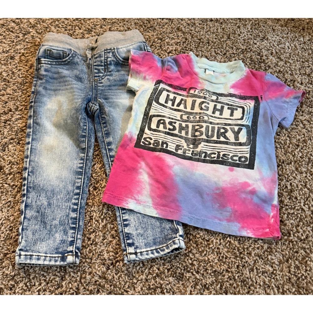 Toddler Unisex Tie Dye Haight-Asbury T-Shirt + Denim Jeans Wonder Nation 2t